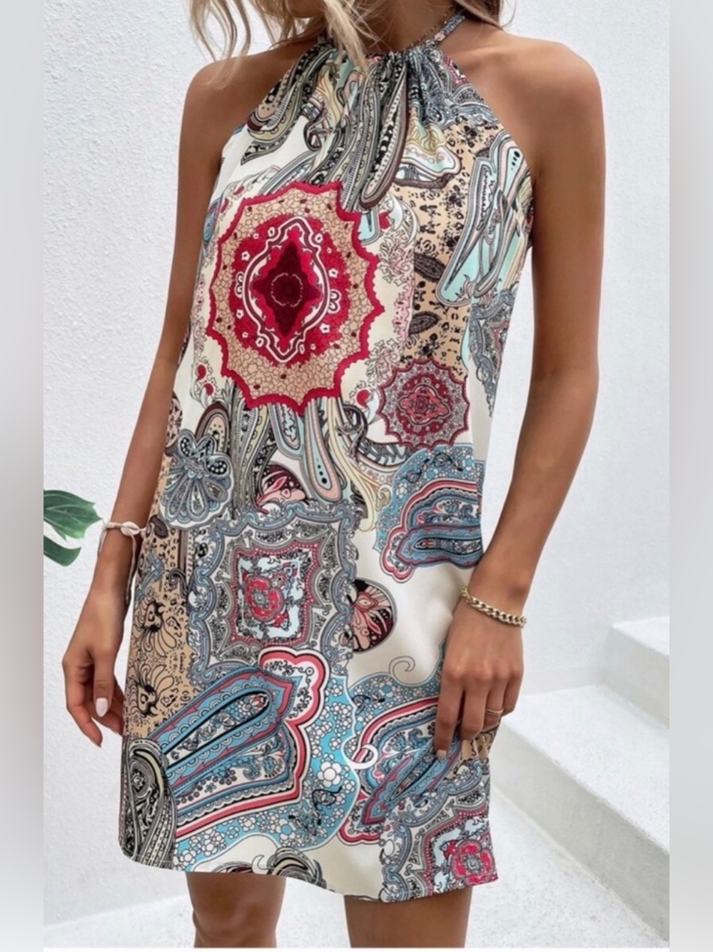 Blue‎ Paisley Halter Mini Dress Sz Medium NWT!